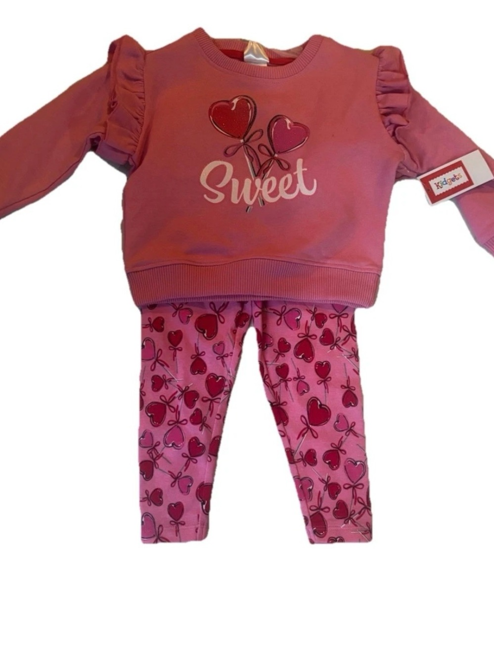 Kidgets 2 Piece Top And Pants Set Size 24 Pink Hearts And Love New